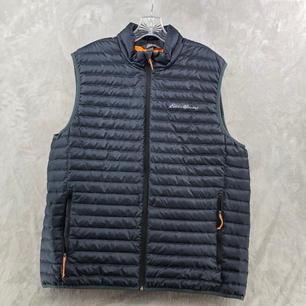 Eddie Bauer Puffer Vest Mens L Black EB650 Down Insulated Full Zip Sleeveless